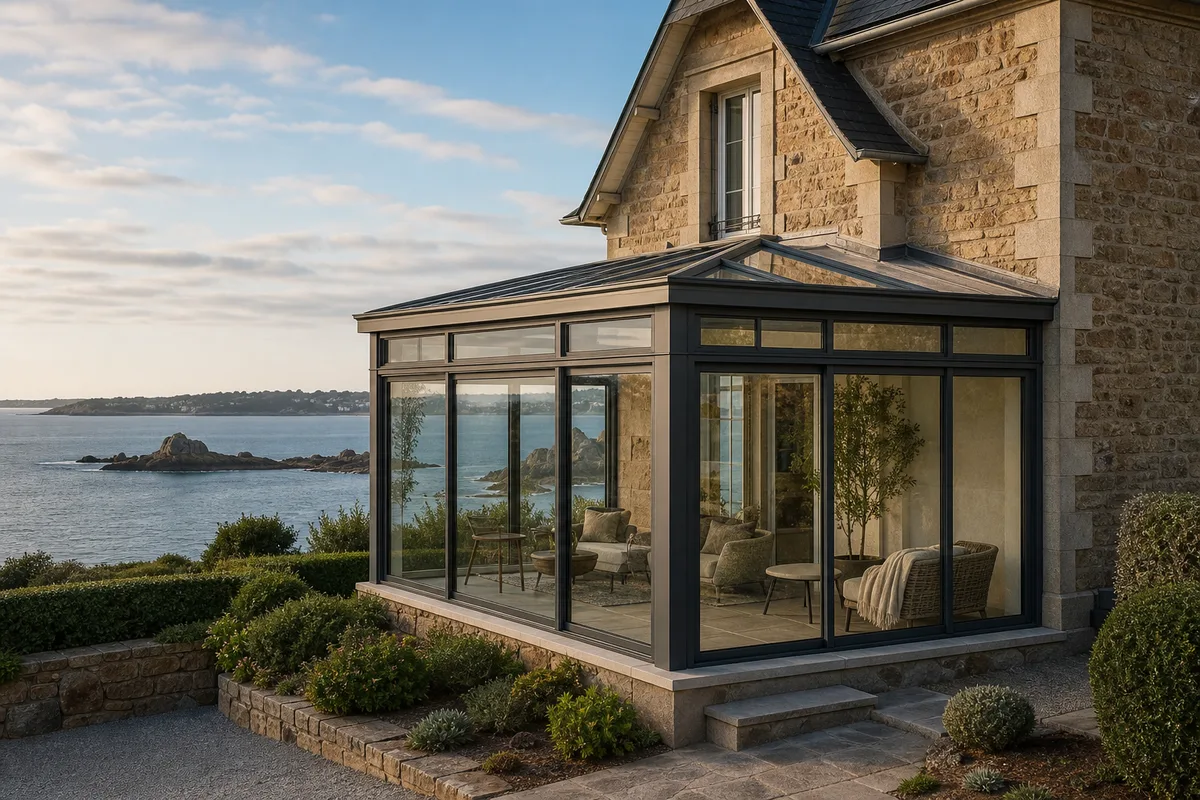 Villa Belle Époque de Dinard avec véranda vitrée ouverte sur le front de mer et la Rance